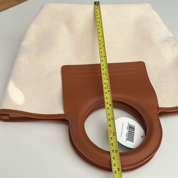 Canvas Tote Bag, Vegan light brown/tan leather ring handles with square trim - Picture 6 of 7